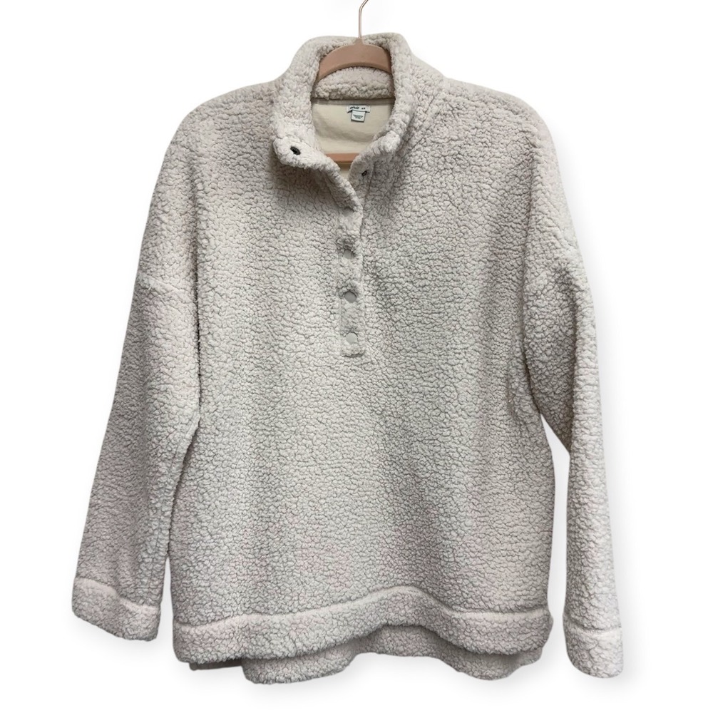 Aerie Sherpa Pullover Women's M Ivory Cream Snap Neck Cozy Fleece
